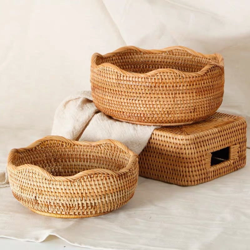 3PC Scalloped Kitchen Wicker Baskets