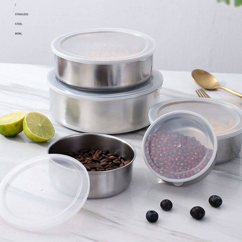 Kitchenware: 5PC Set Stainless Steel Low Profile Bowl with Airtight Lid