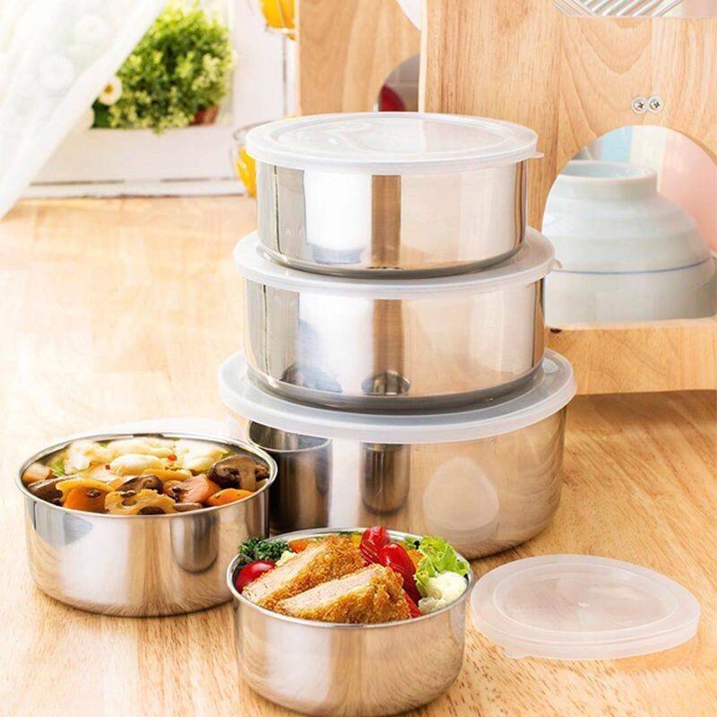 Kitchenware: 5PC Set Stainless Steel Low Profile Bowl with Airtight Lid