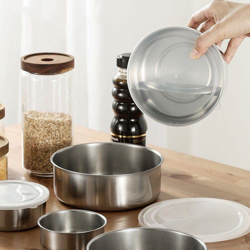 Kitchenware: 5PC Set Stainless Steel Low Profile Bowl with Airtight Lid