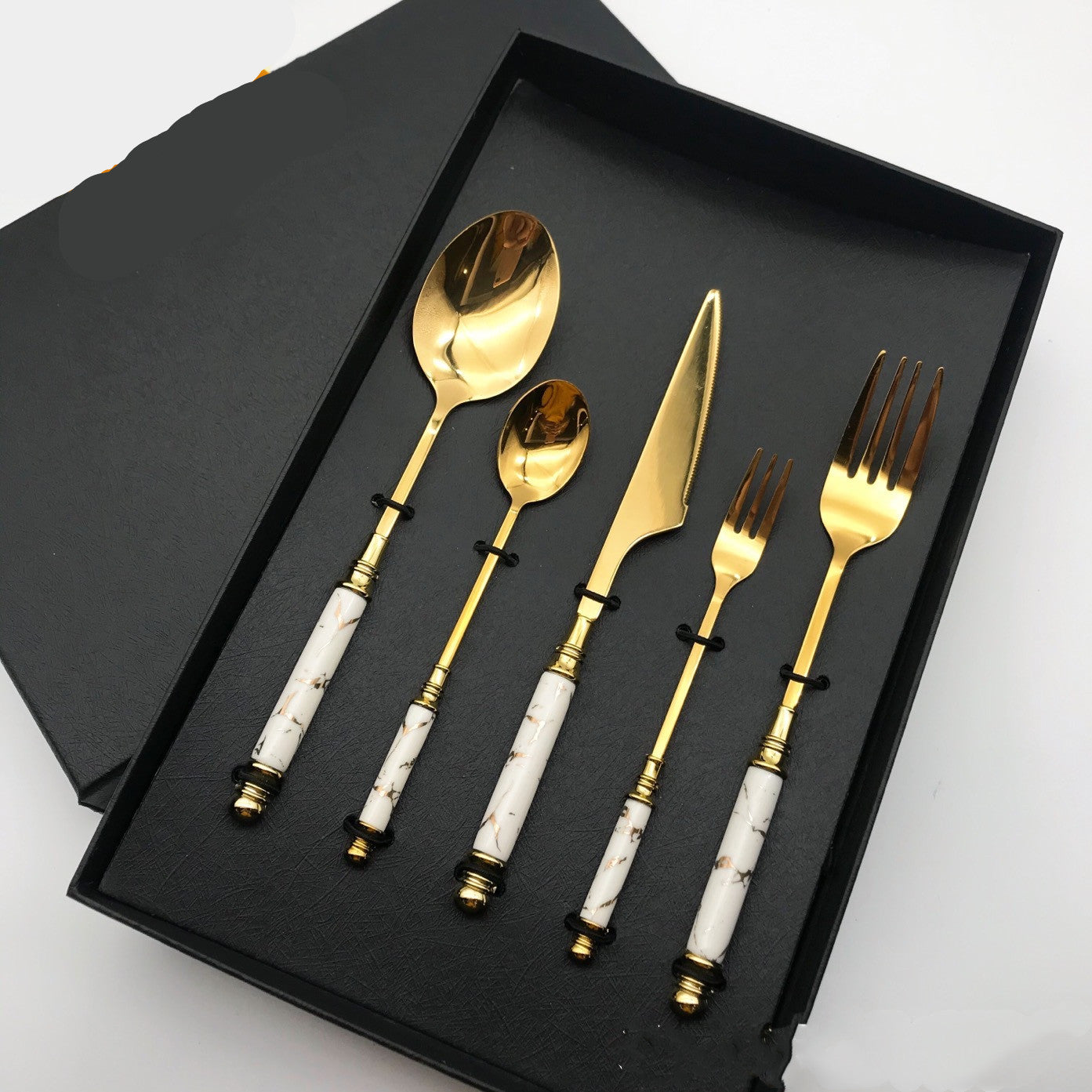 Tableware: Gold Stainless & Green Ceramic Flatware