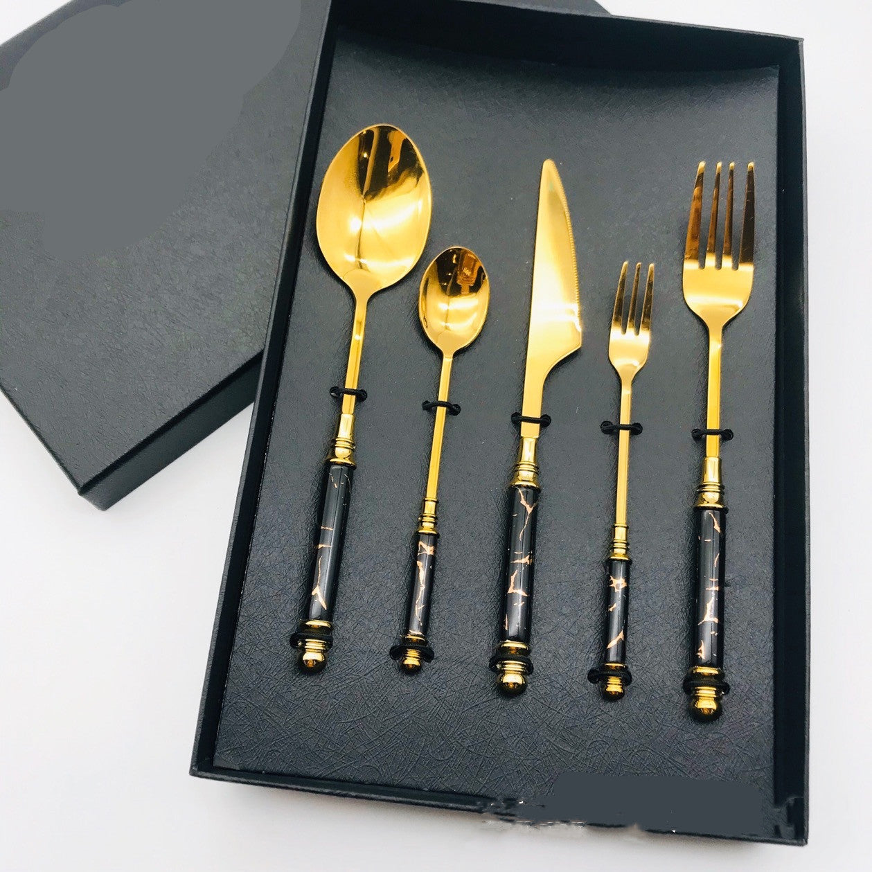 Tableware: Gold Stainless & Green Ceramic Flatware