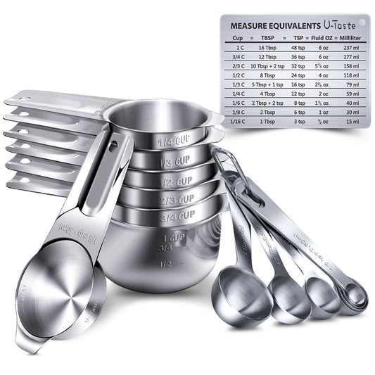 Kitchenware: 14PC Stainless Steel Measuring Cup and Measuring Spoon Set