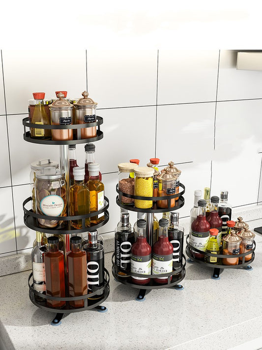 Multi-Tier Kitchen Black Turntable Storage Rack