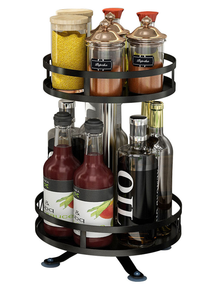 Multi-Tier Kitchen Black Turntable Storage Rack