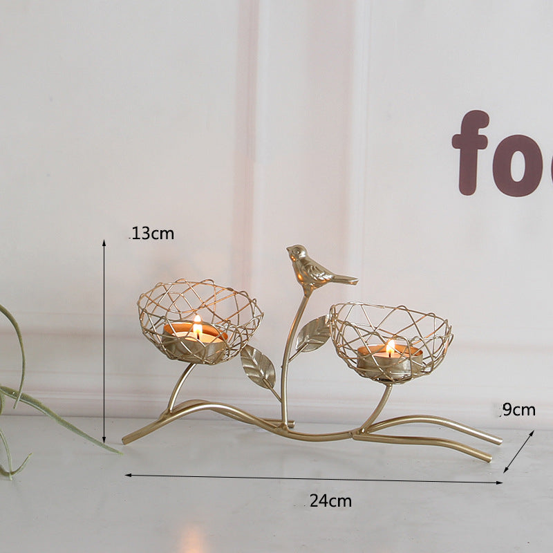 Candle Holder-Golden Bird and Branch Dining Centerpiece