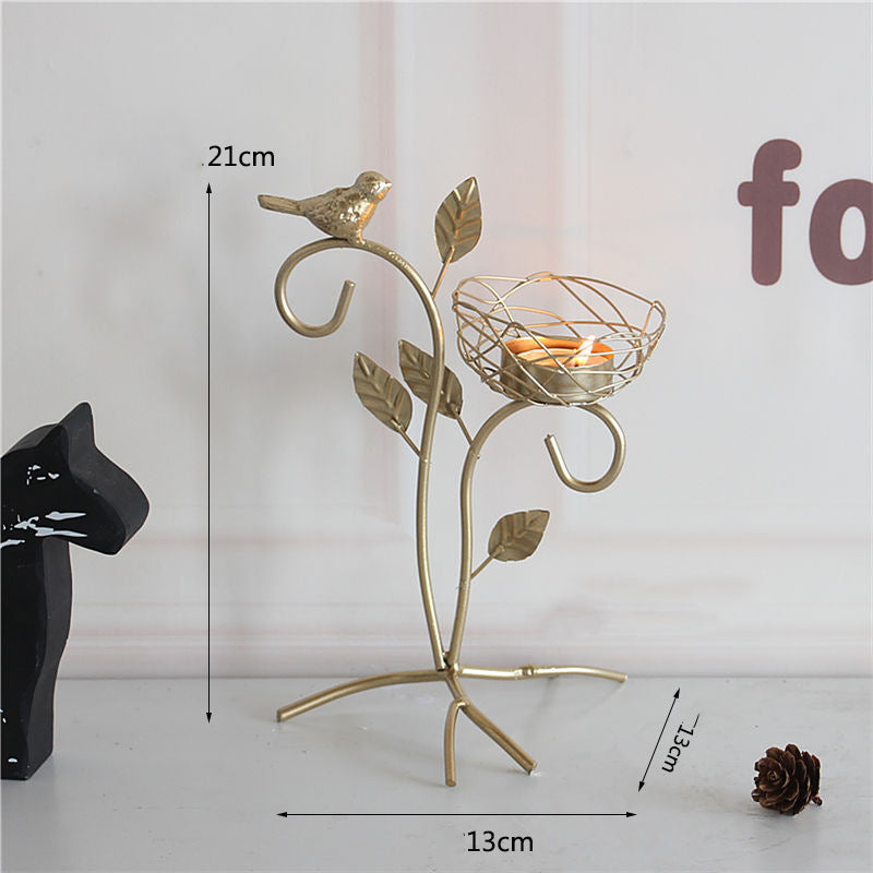 Candle Holder-Golden Bird and Branch Dining Centerpiece