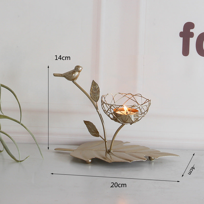 Candle Holder-Golden Bird and Branch Dining Centerpiece