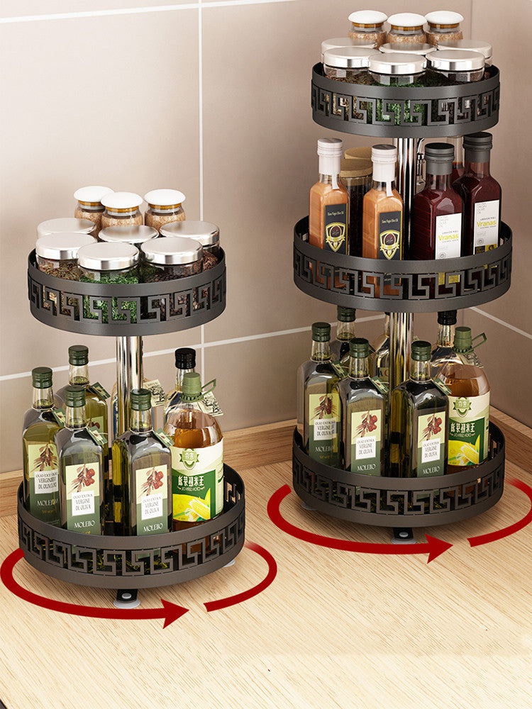 Multi-Tier Kitchen Black Turntable Storage Rack