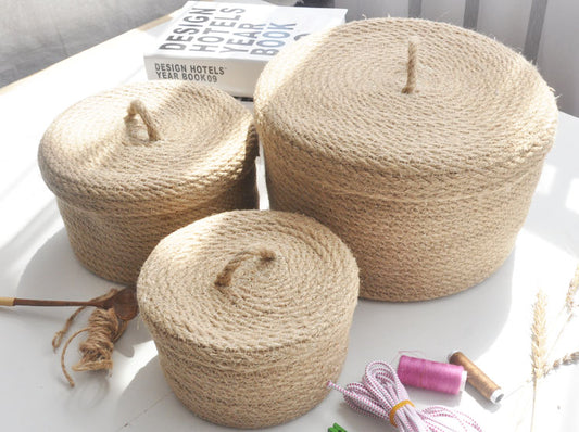 Round Rope Storage Baskets with Lids