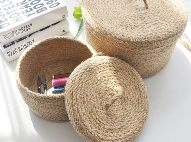 Round Rope Storage Baskets with Lids