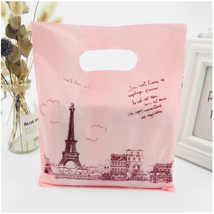 100PC Flat Pink Eiffel Tower Gift Bags