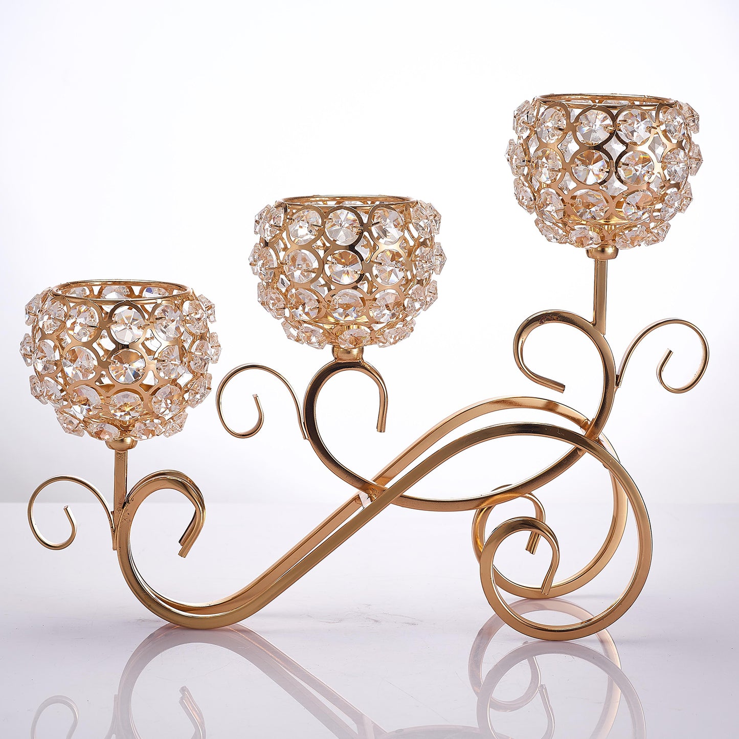 Candle Holder--Three-Candle Crystal Glass and Metal