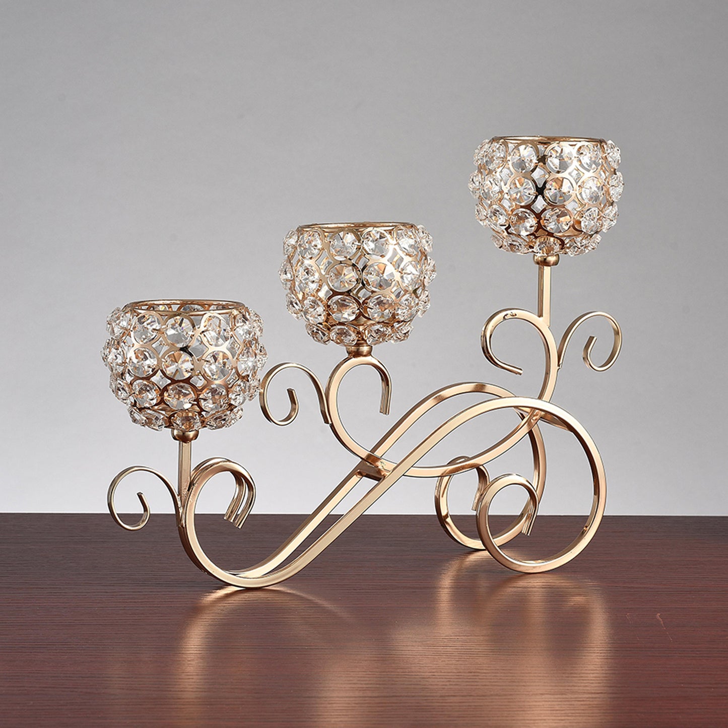 Candle Holder--Three-Candle Crystal Glass and Metal