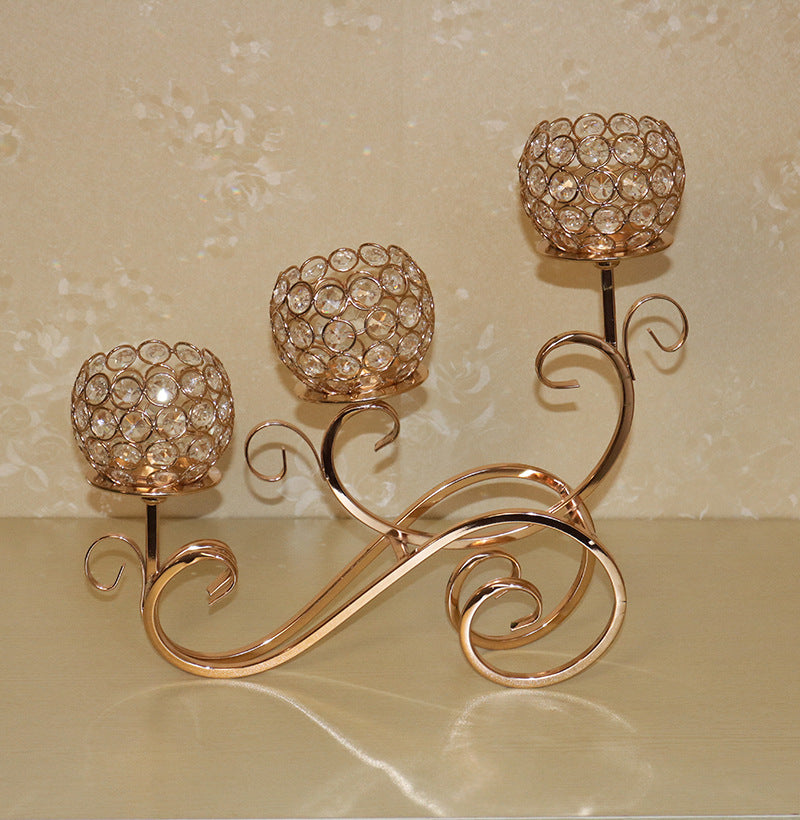 Candle Holder--Three-Candle Crystal Glass and Metal
