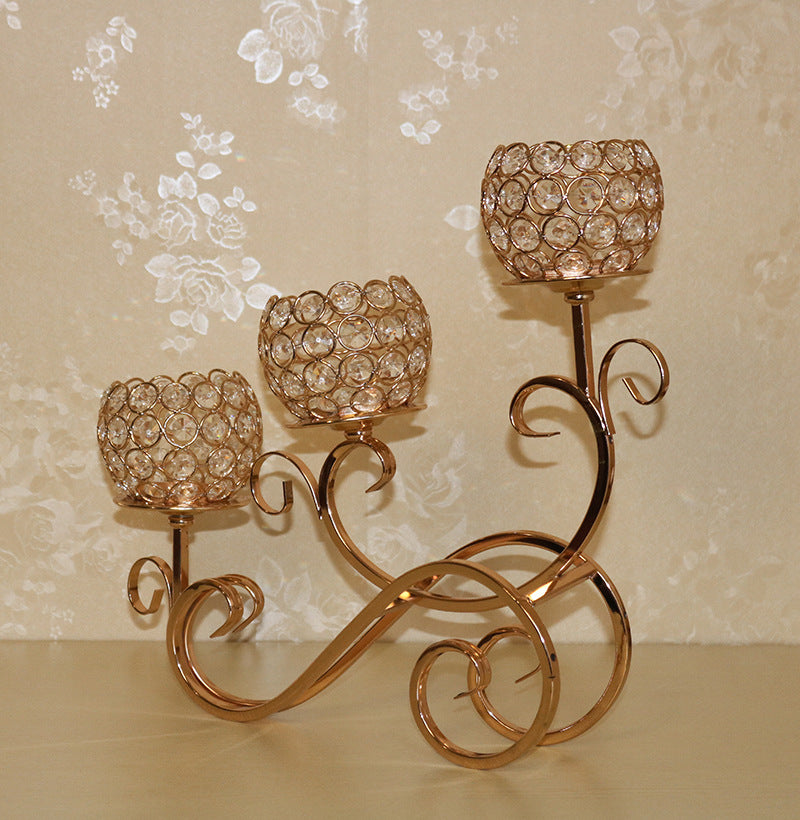 Candle Holder--Three-Candle Crystal Glass and Metal