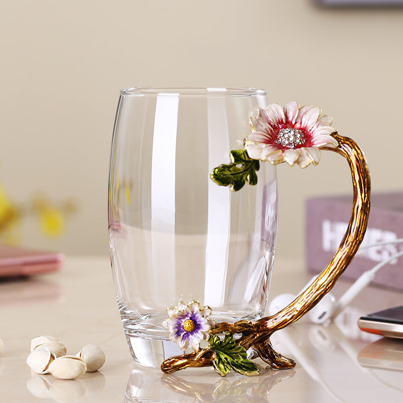 Enamel Flower Glass Mug