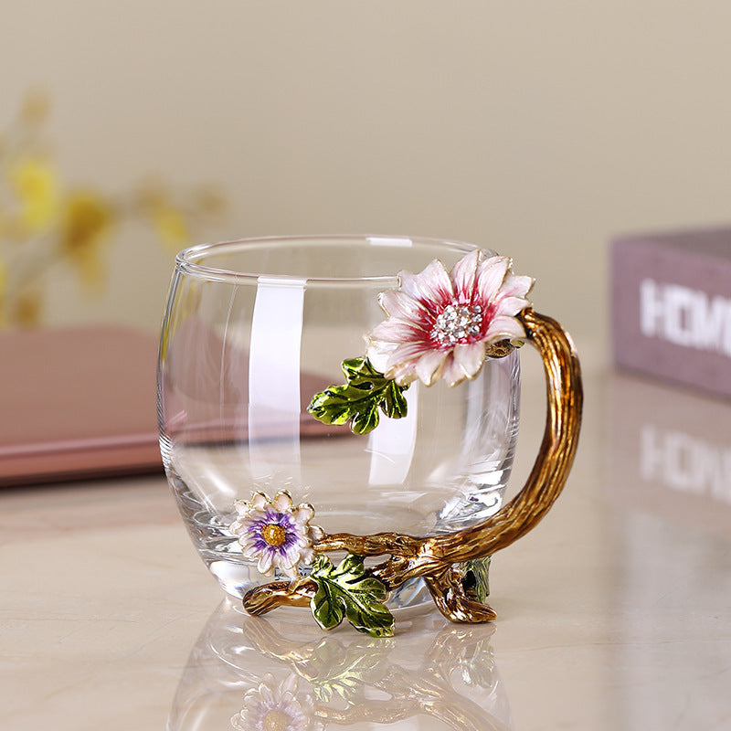 Enamel Flower Glass Mug