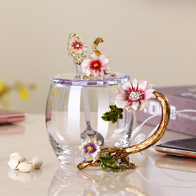 Enamel Flower Glass Mug