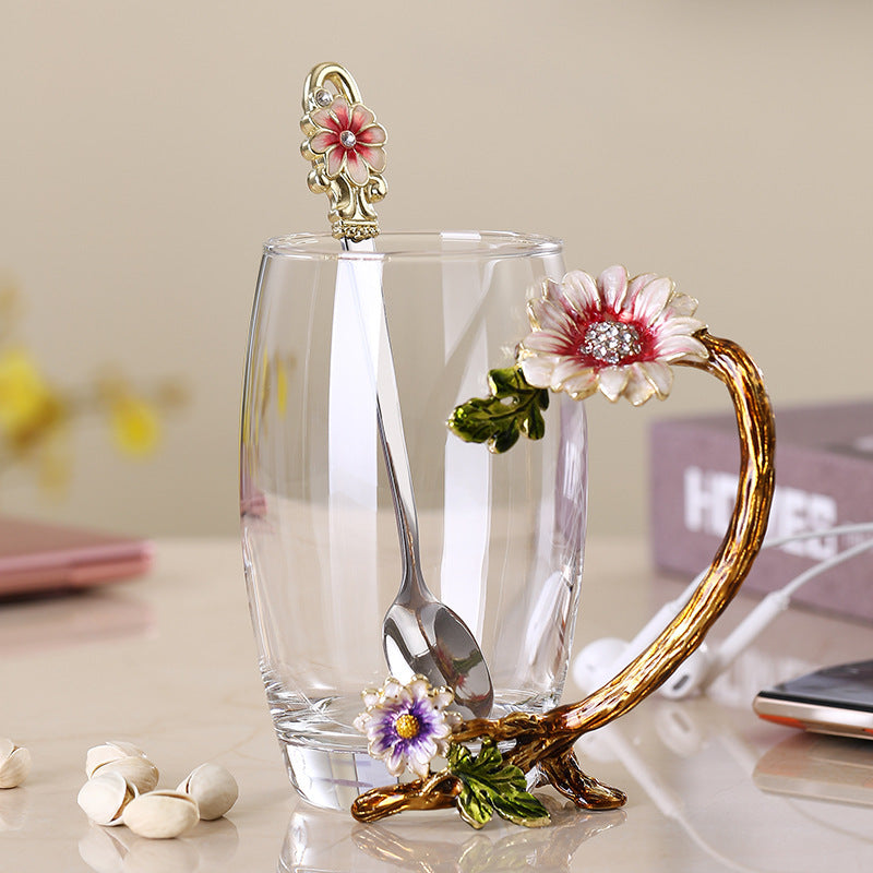 Enamel Flower Glass Mug