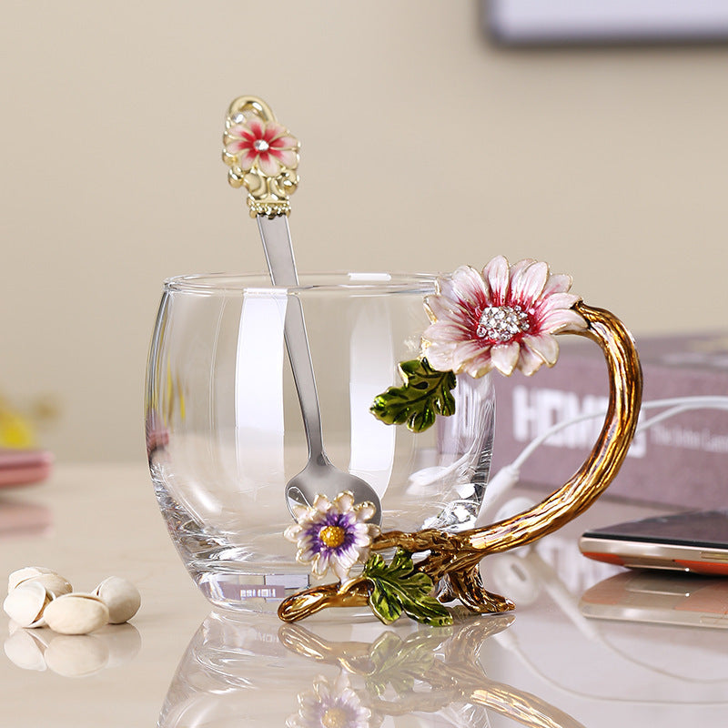 Enamel Flower Glass Mug