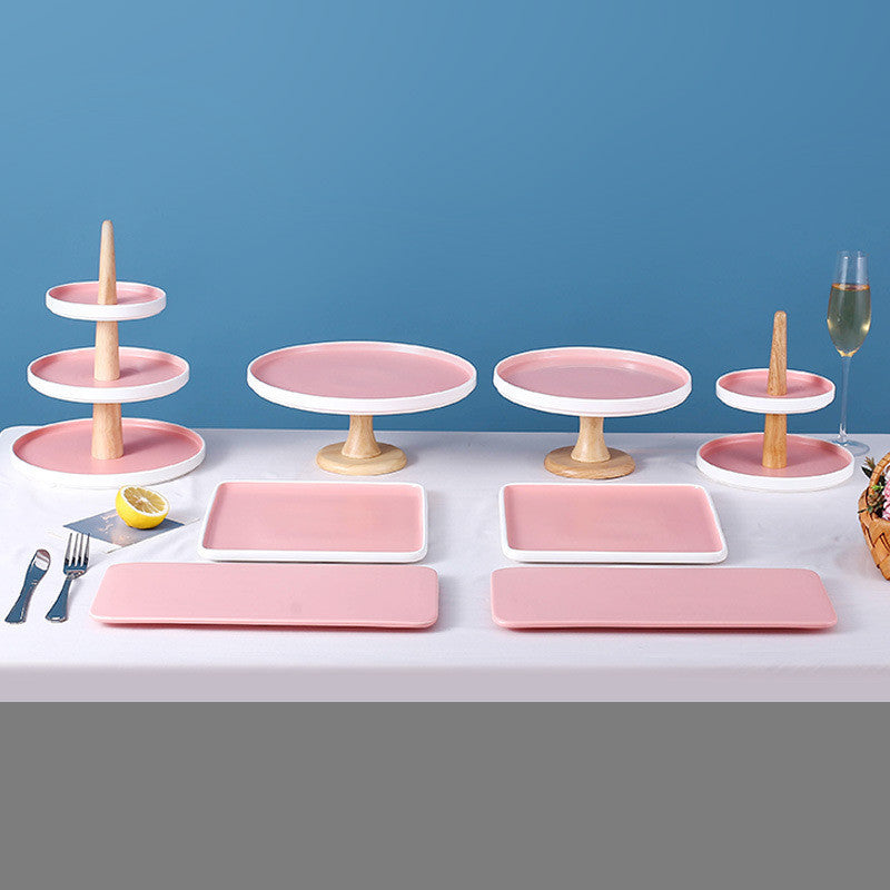 Pink & White Porcelain Dessert Server Set