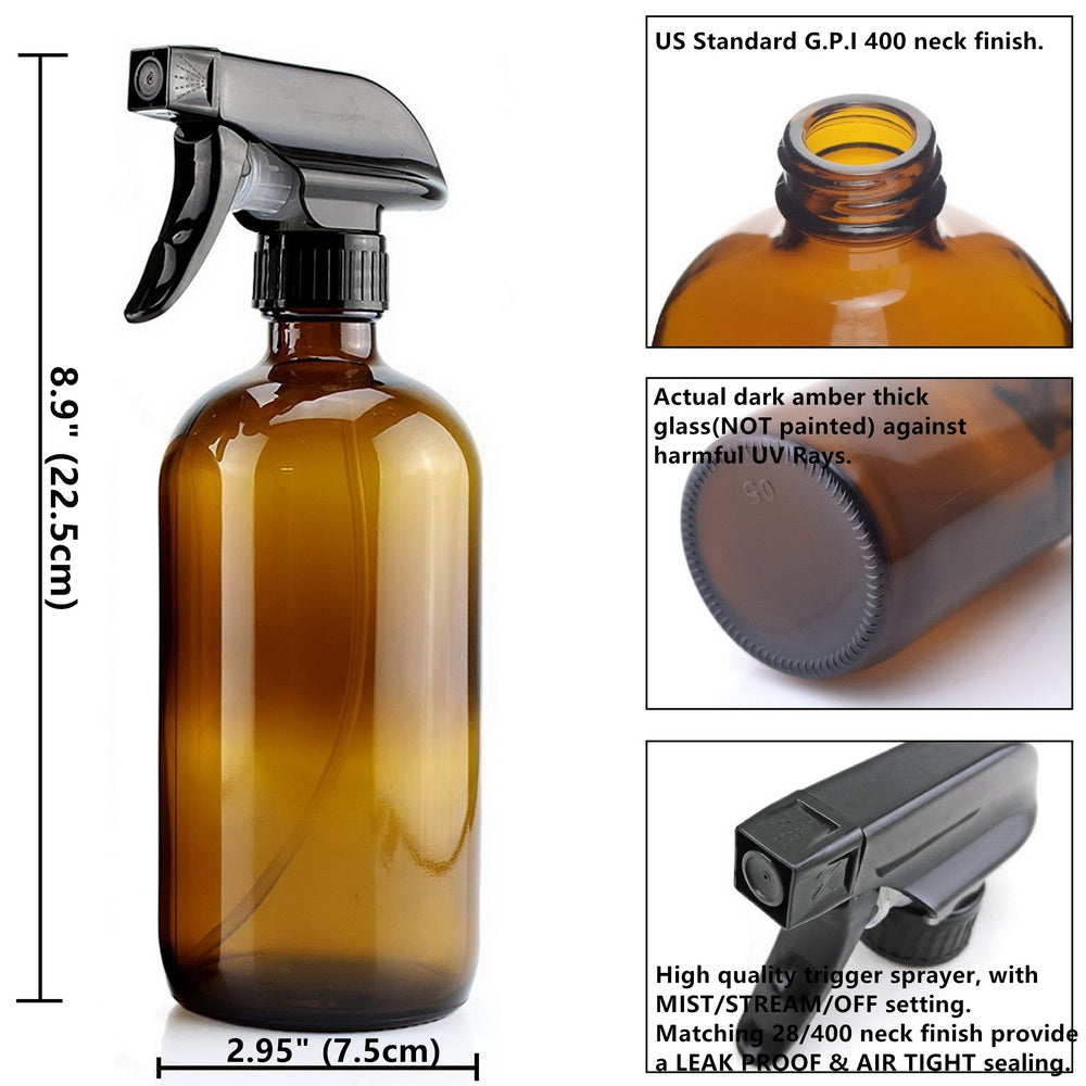 Amber Boston Round Glass Bottle with Spray Top 500ml