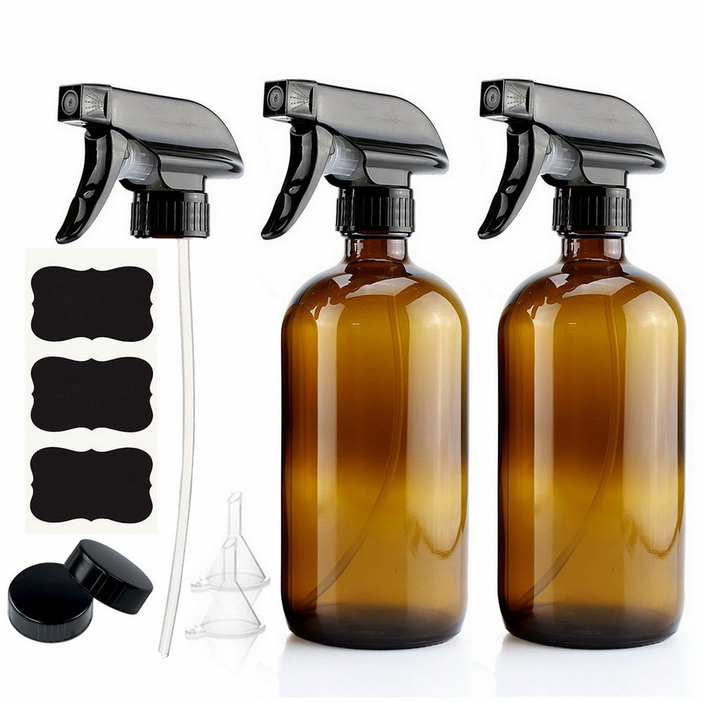 Amber Boston Round Glass Bottle with Spray Top 500ml