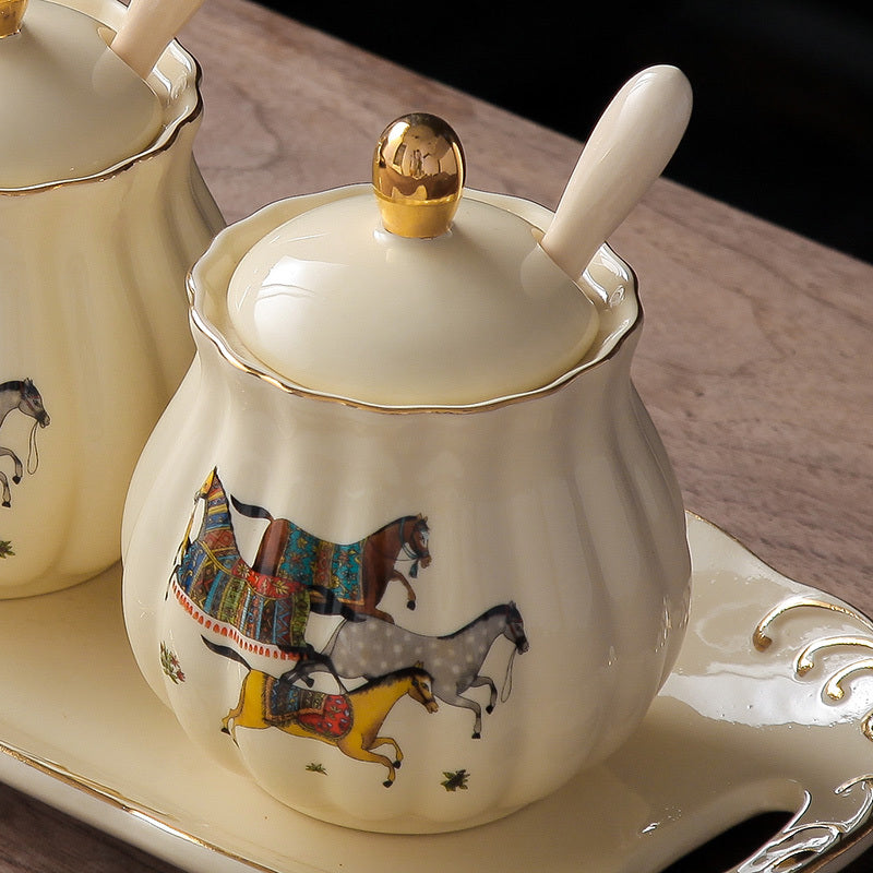 Tableware: 3PC Ceramic Jar-Tray Set