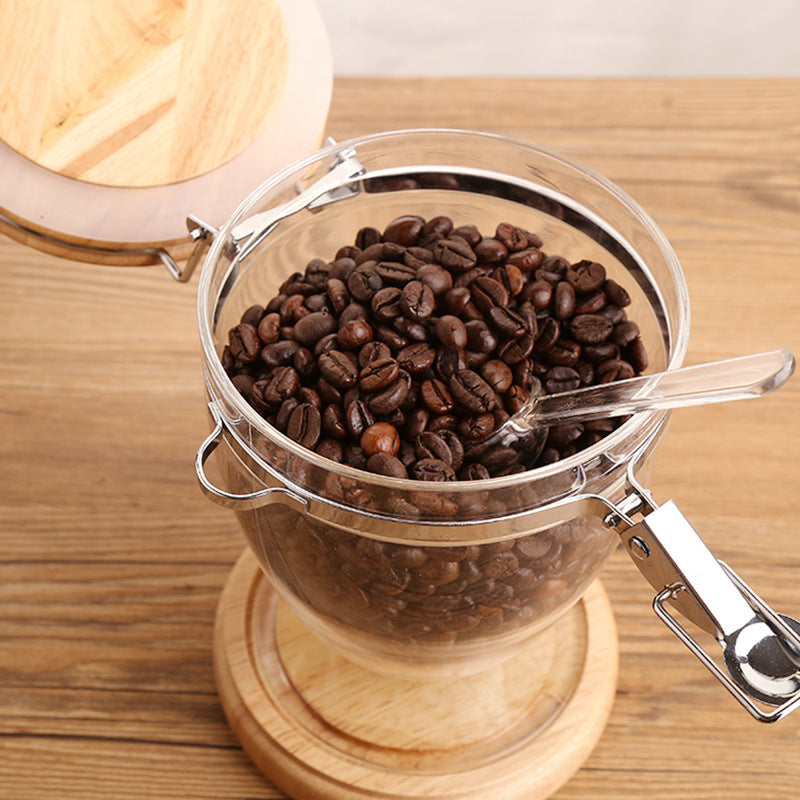 Clear Coffee Bean Urn & Oak Lid