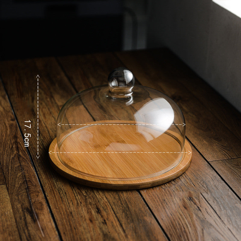 Bamboo Cake Tray with Clear Glass Dome