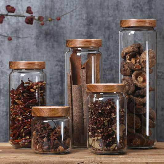 Glass Storage Jar with Acacia Wood Lid