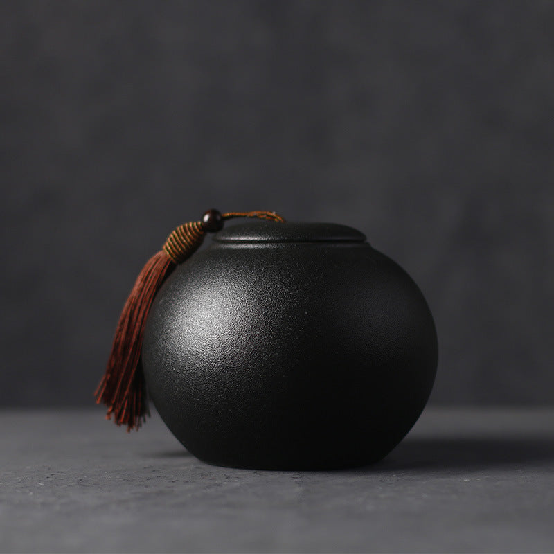 Japanese Glazed Black Ceramic Tea Jars