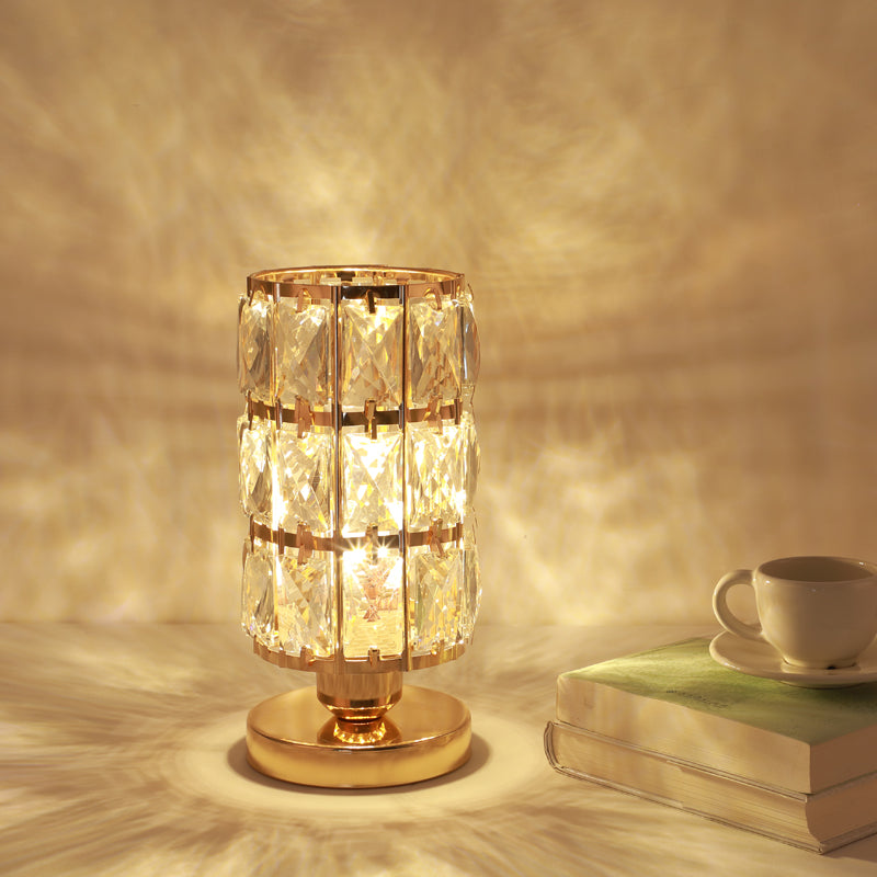 Lamps: Cut Crystal Cylindrical Table Lamp