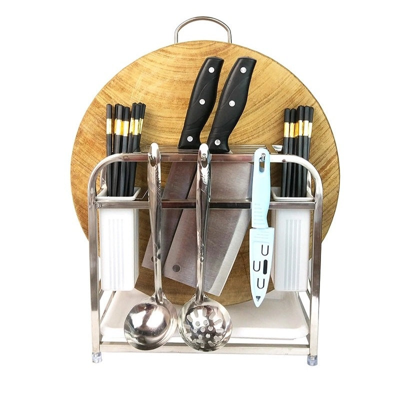 Multi-Function Stainless Steel Square Tube Storage Caddy for Knives, Cutting Board and more