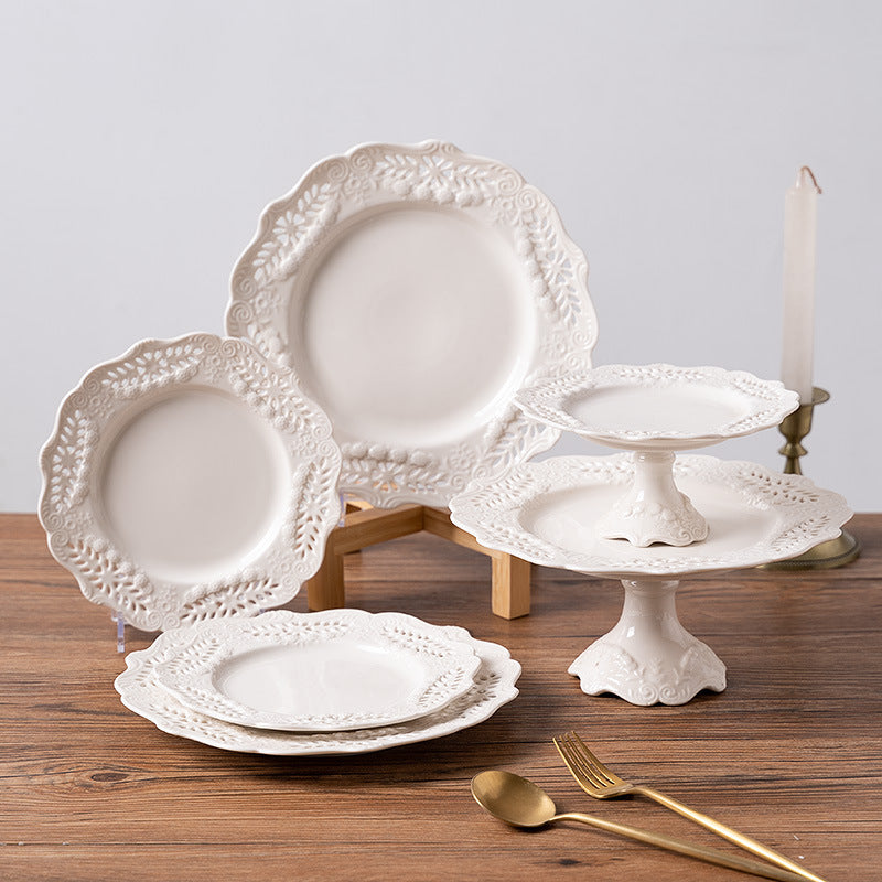 Porcelain Ceramic Cake Stand w/ Filigree Edge