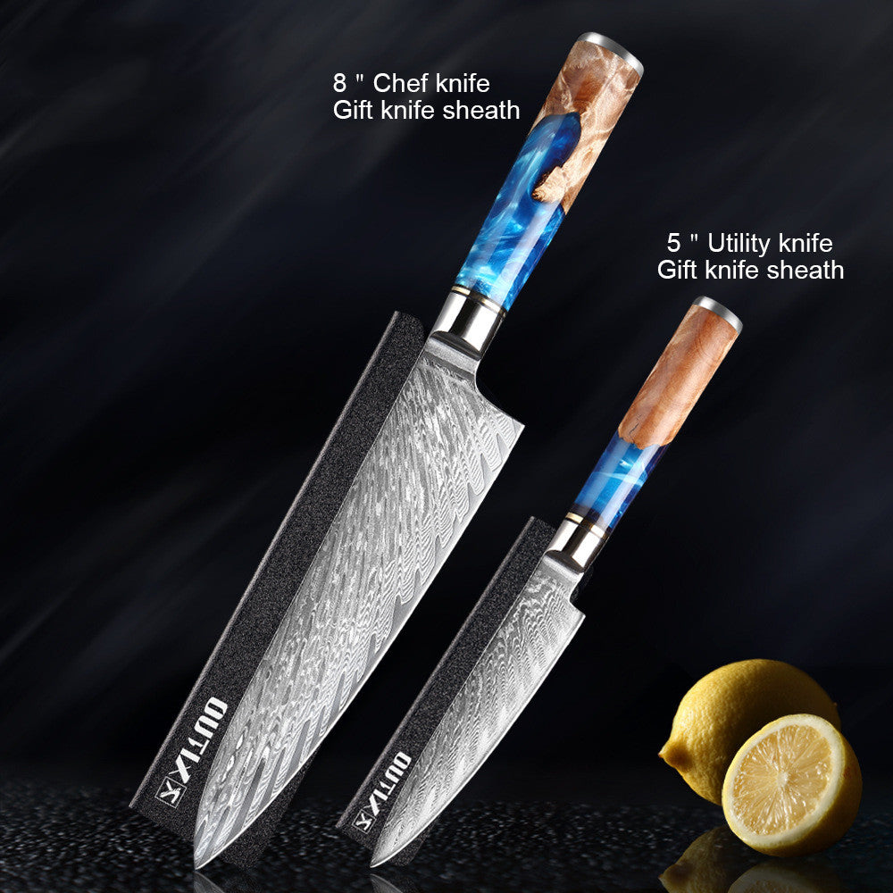 Blue & Tan Marble Japanese Chef's Knife Set