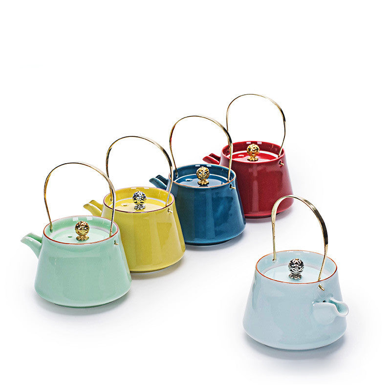 Celadon Glazed Kaolin Ceramic Teapot-Various Colors