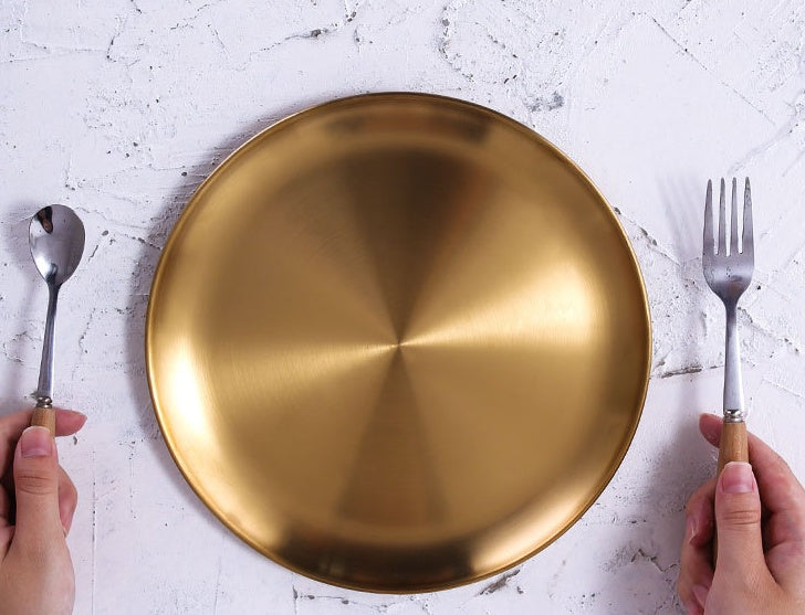 Round Gold and Silver Stainless Steel Serving Trays