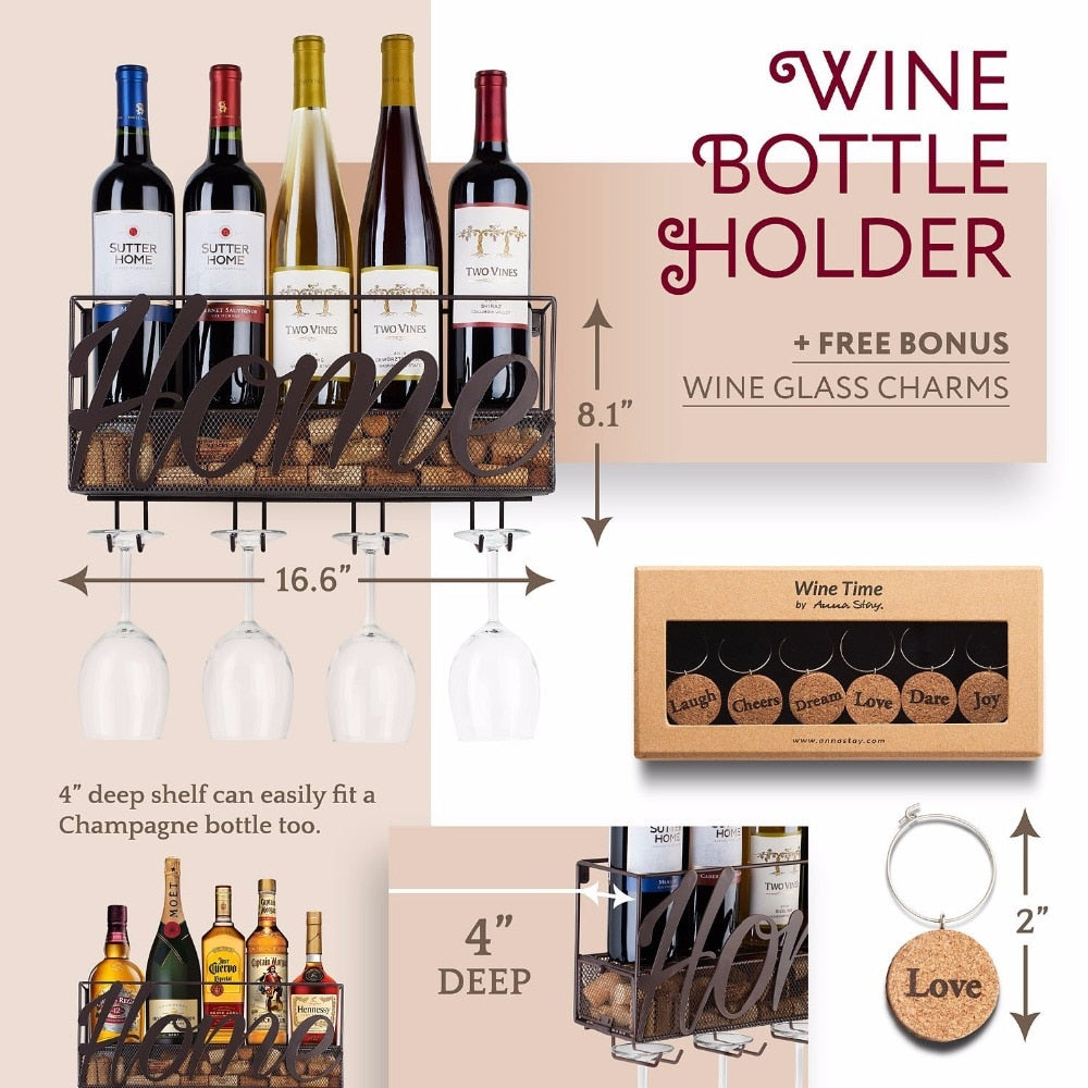 Wall Rack for Wine Bottle & Glasses