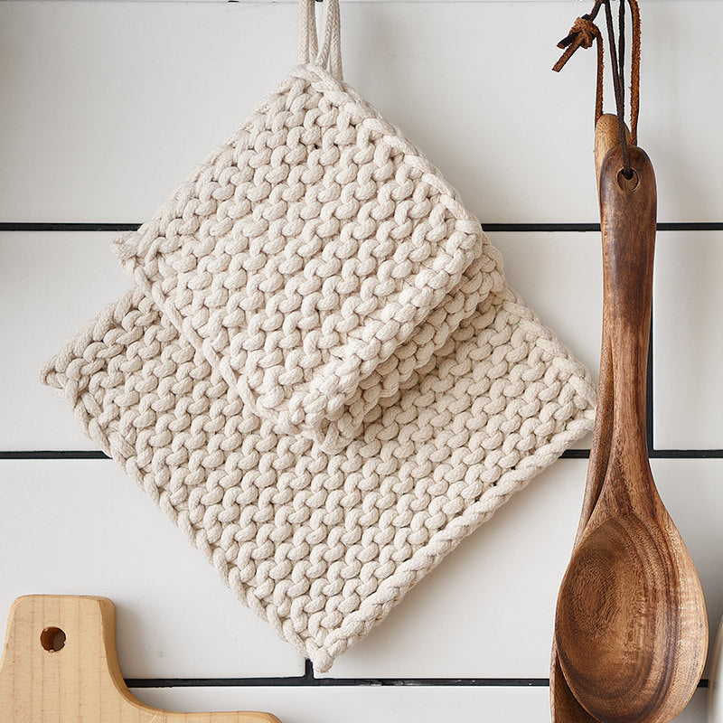 Kitchen Linens: 2PC Braided Rope Pot Holder-Coaster