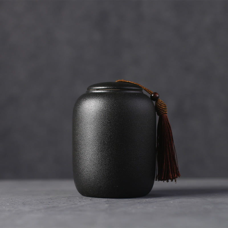 Japanese Glazed Black Ceramic Tea Jars