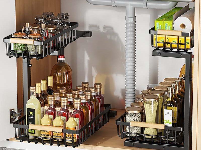 Metal Adjustable Height 2-Tier Pull-Out Storage Rack