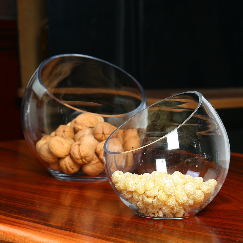 Tilted Round Glass Bowl with Beveled Mouth