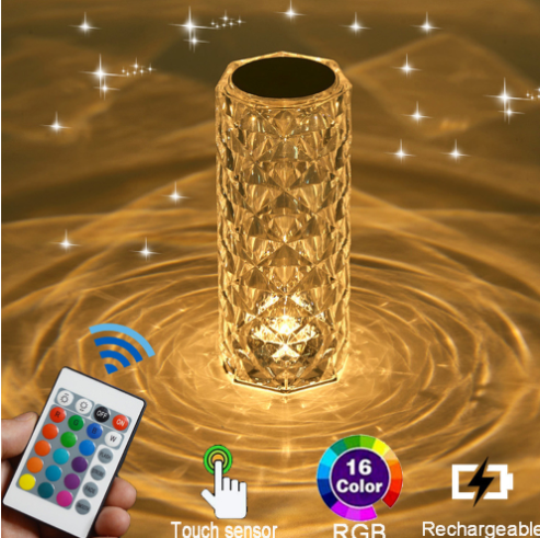 Lamps: Diamon Cut Crystal Cylindrical Table Lamp