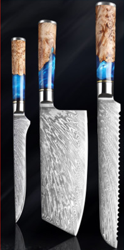 Blue & Tan Marble Japanese Chef's Knife Set