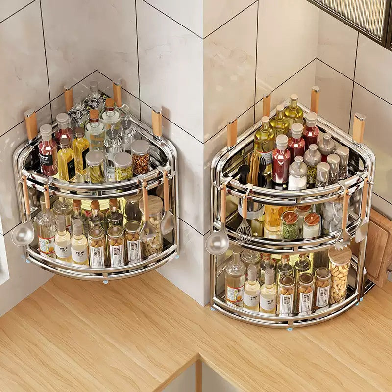 Silver or Black Stainless Steel Kitchen Corner Countertop Rack