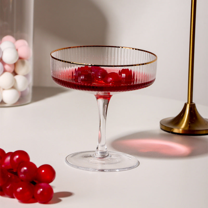 Reeded Coupe Glass with Gilt Edge Cocktail or Dessert Glass