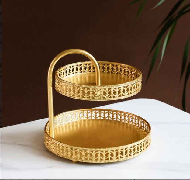 2-Tier Gold Fruit-Pastry-Dessert Tray