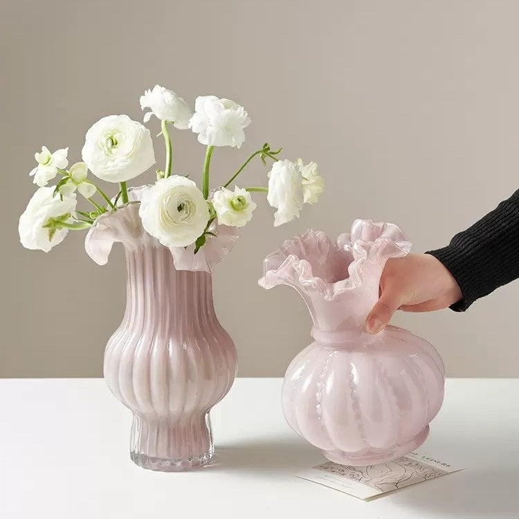 Vase-Glass with Fluted Top- Various Colors and Sizes